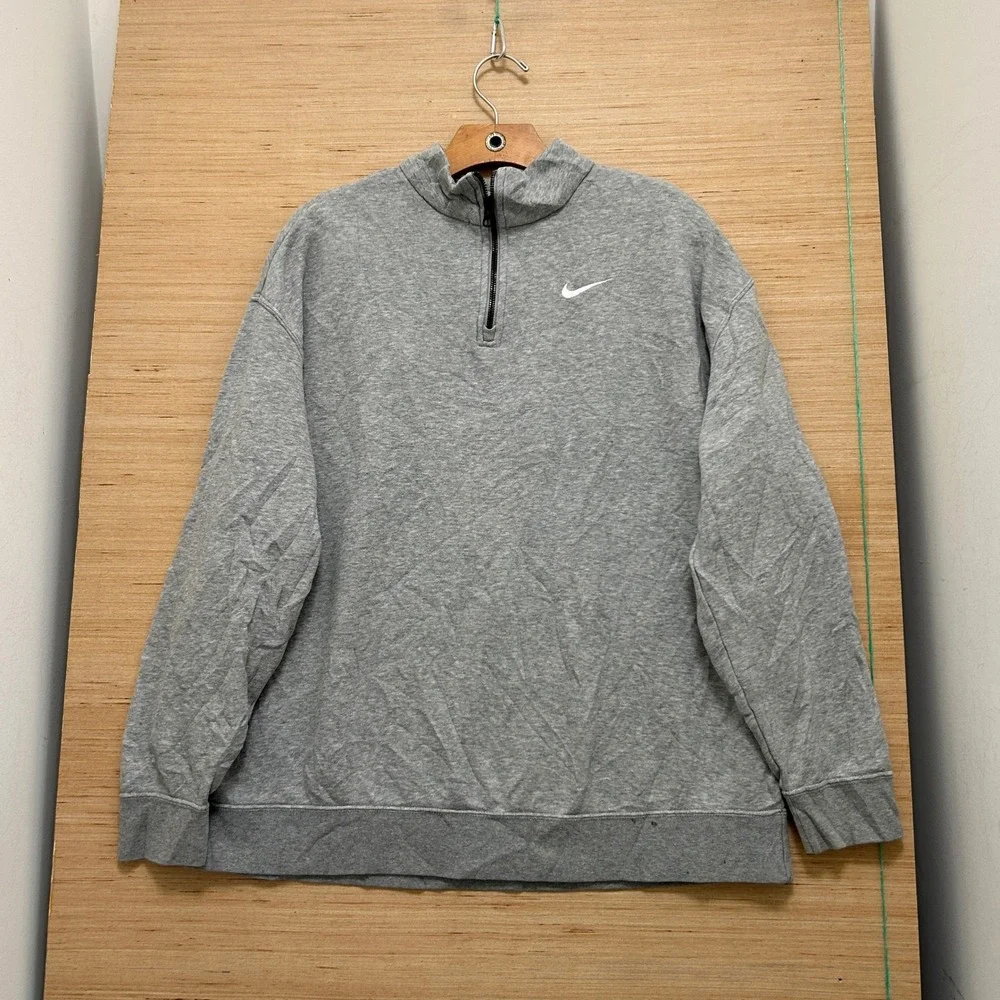 Nike Mens Quarter Zip Pullover Heather Grey Embroidered Swoosh Mock Neck Small